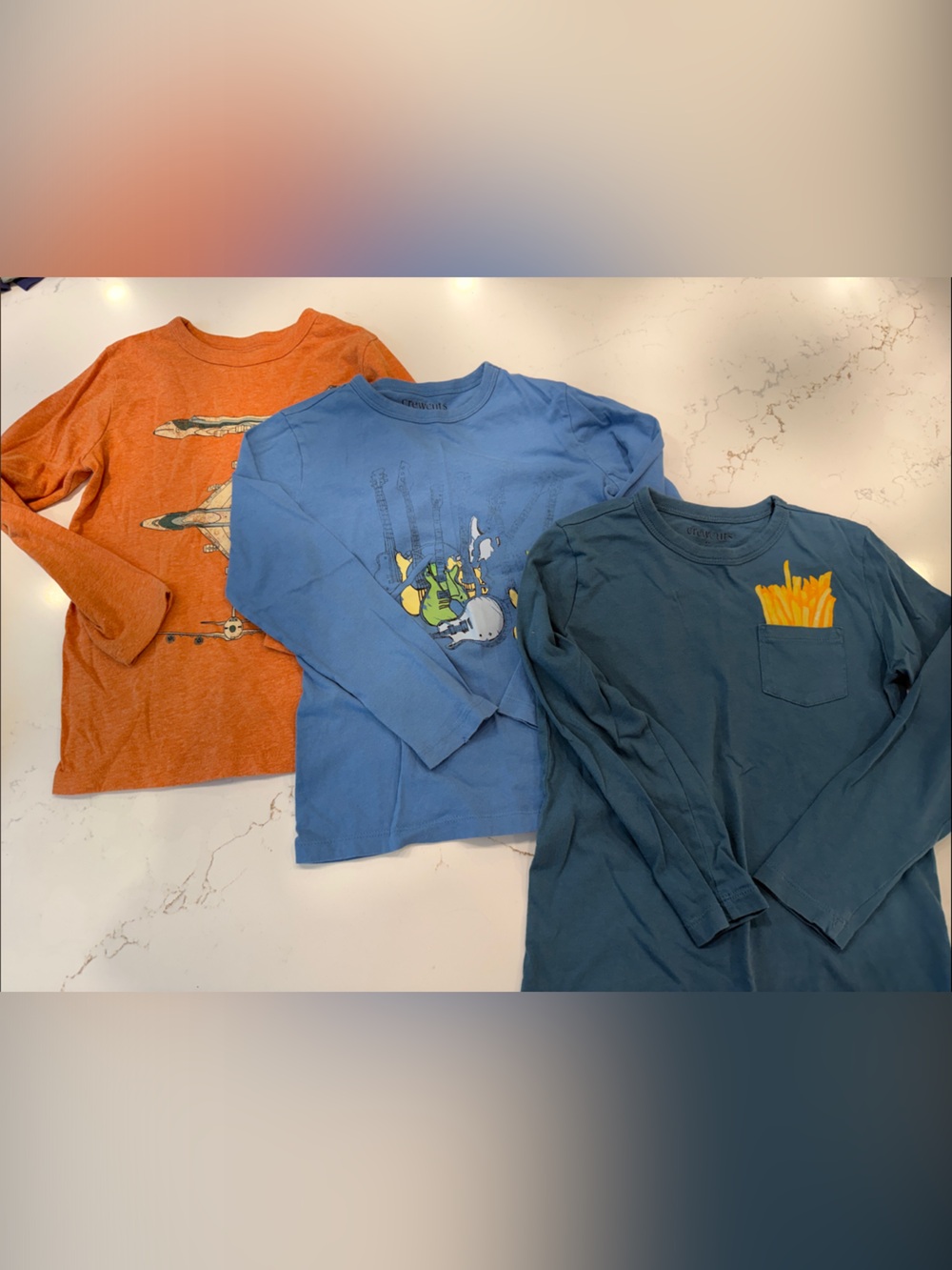 J. Crew Kids Long-Sleeve Tees in Orange, Light Blue, Teal with Fun Graphics